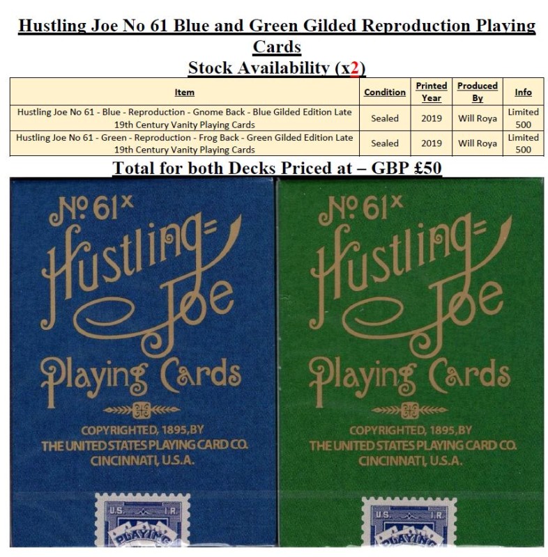 Hustling Joe No 61 - Reproduction Playing Cards