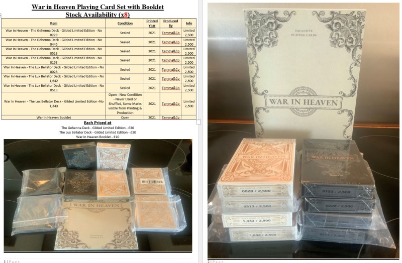 War in Heaven Playing Card Set with Booklet